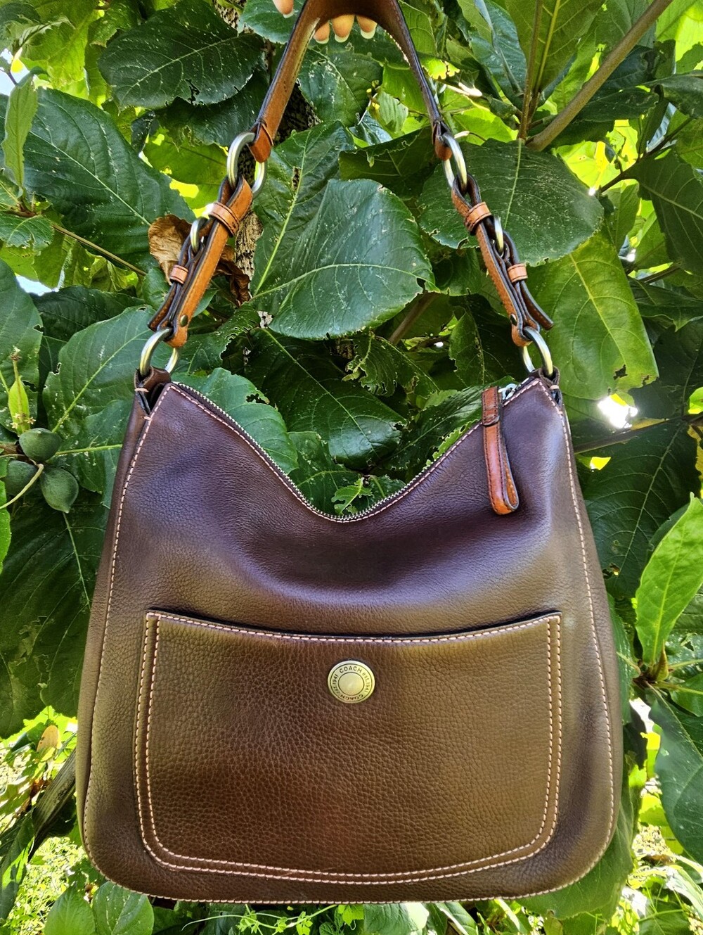 Vintage Coach Chelsea 8E98 Chocolate Brown Pebbled Leather Large Hobo Bag